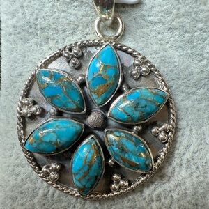 Turquoise and Sterling Silver Floral Pendant